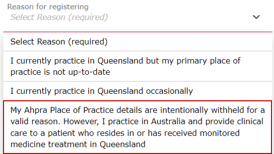 reason for registering list of options